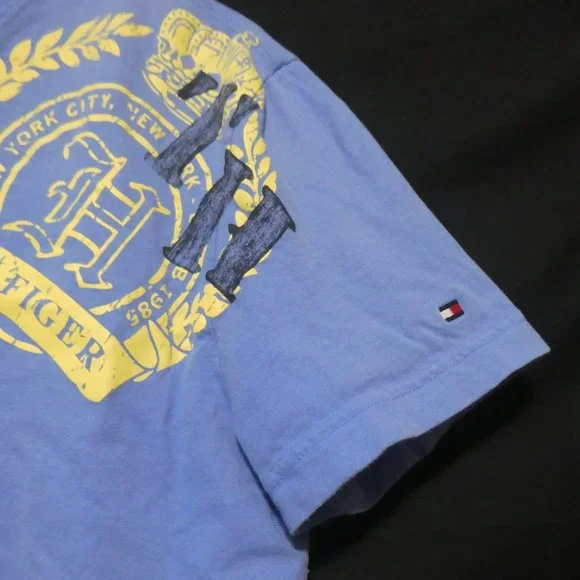 TOMMY HILFIGER | Custom Fit | medium | Light Blue Graphic Tee | 100% Cotton - Picture 7 of 13